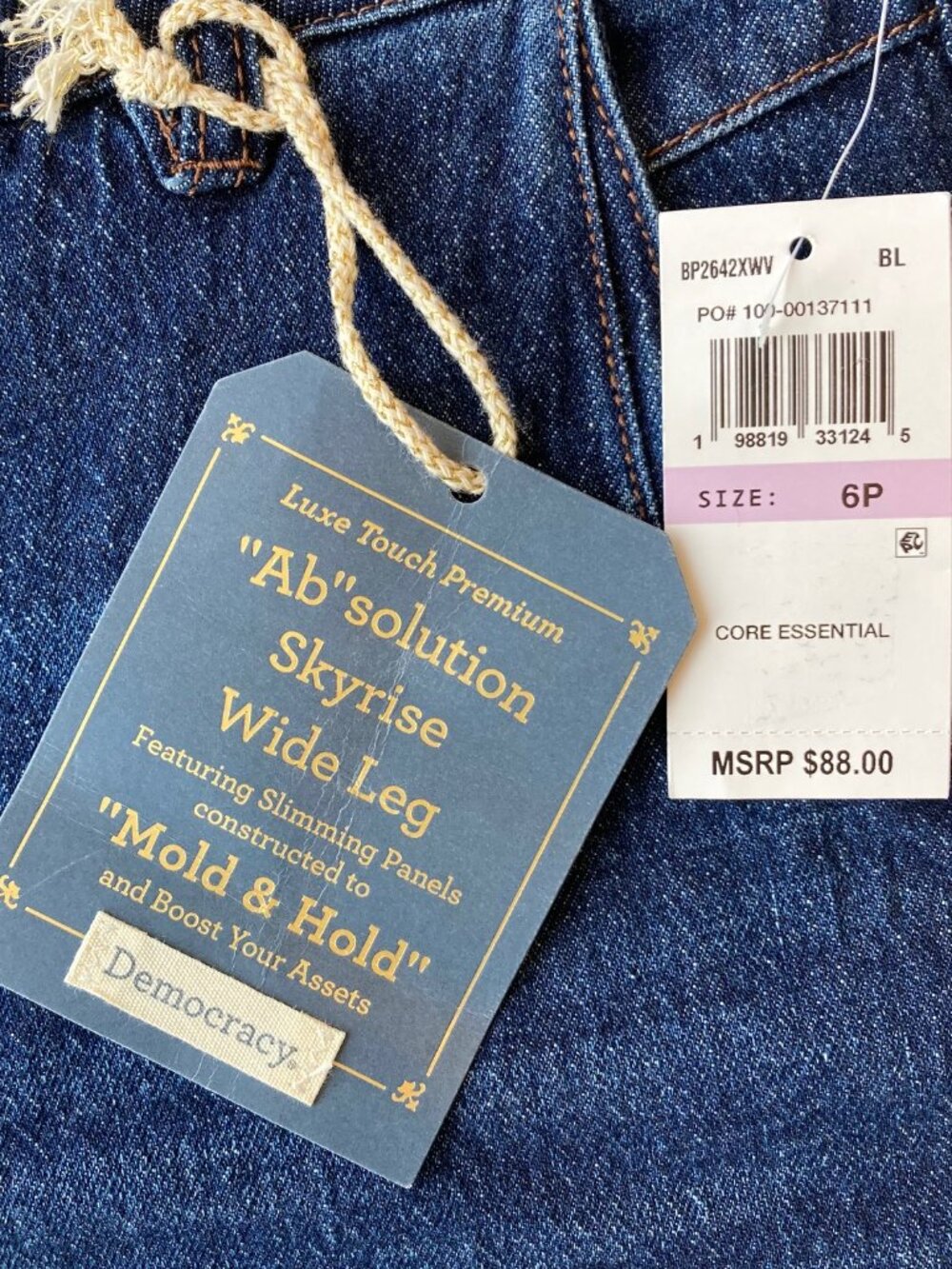 Democracy Ab Solution Skyrise Wide Leg Jeans Tulip Hem 6 PETITE Blue Denim NWT - Picture 3 of 9